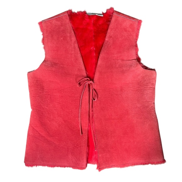 Vintage Red Suede Leather, fur-lined vest L - Picture 1 of 4
